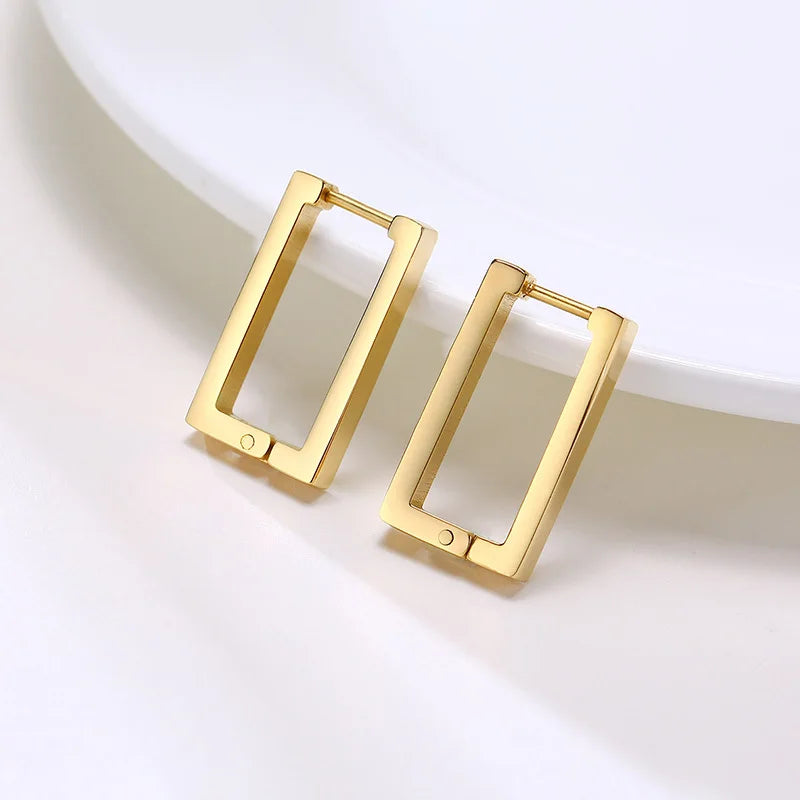 Vnox Minimalist Square Hoop Earrings for Women,Gold Color Stainless Steel Rectangle Ear Jewelry, Chic Simple Geometric Jewelry