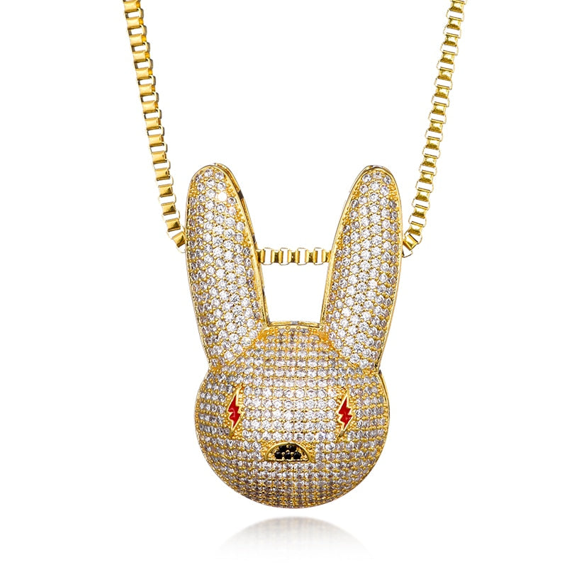 D&amp;Z New Bad Bunny Pendant Necklace Iced Out AAA Cubic Zirconia Bling Men&