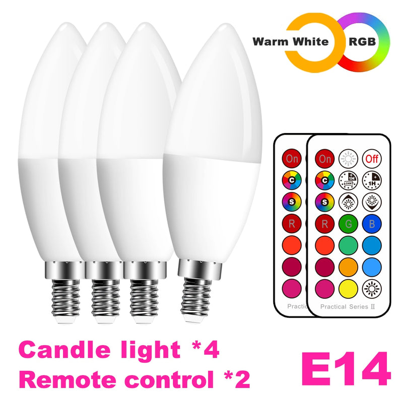 E14 LED Bulb Candle Color Indoor Neon Sign Light Bulb RGB Tape With Controller Lighting 220V E12 Dimmable Smart Lamp For Home