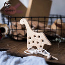 Holz-Kindergarten-Maus-Fädelbrett, Schnürung, Buche, Holz-Nähspielzeug, Dinosaurier-Knopf, Perlenblöcke für Jungen und Mädchen, Produkte