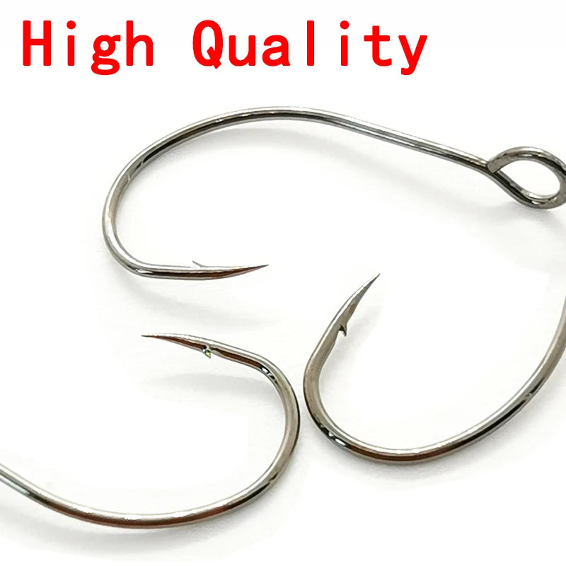 OUTKIT 10pcs Size 6#-12# for Fishing Lure Jig Spoon Hook Single Fish Bait Hook Inline Hook Big Eye Sharp High Carbon Steel