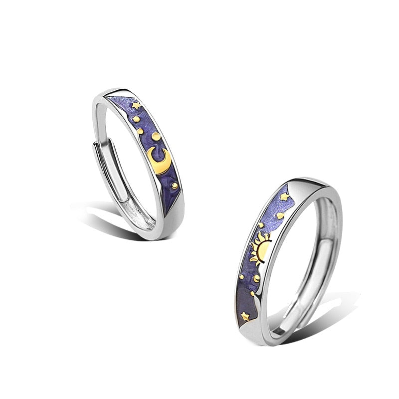 925 Sterling Silver Enamel Sun Moon Starry Sky Couple Rings For Women Romantic Style Gifts For Lovers Fine Jewelry