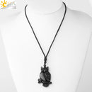 CSJA Obsidian Necklace Natural Stone Wolf Buddha Sculpture Tree of Life Animal Owl Men Necklaces Pendant Meditation Jewelry G644