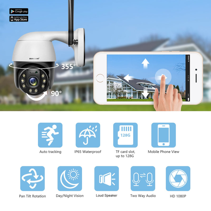 1080P Security Camera Outdoor AI Auto Tracking 2.4G WiFi Home Surveillance Camera Two Way Audio Full Color 150ft IR Night Vision