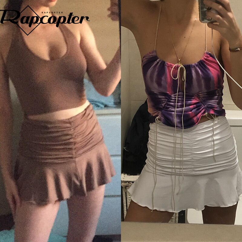 Rapcopter High Waist Pleated Skirts Ruched Y2K Mini Skirts Retro Women White Skirt New 2020 Streetwear Skirts 90S Party Holiday