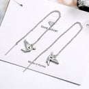 Real. 925 Sterling Silver Fine jewelry origami paper crane dangle earrings Threader GTLE2743