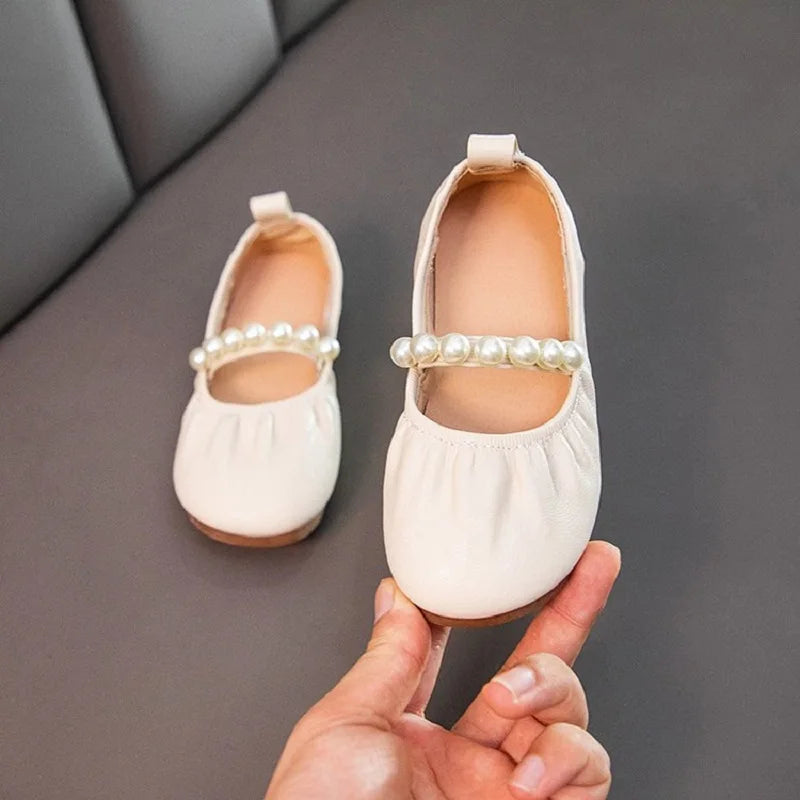 Spring Children Girls Flat Pearl PU Leather Shoes Kids Baby Princess Shoes