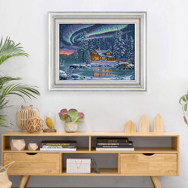 Northern Lights Landscape Pattern Cross Stitch Kit Count Print Canvas DIY Embroidery Kit 11CT14CT Needlework Kit Home Decoration