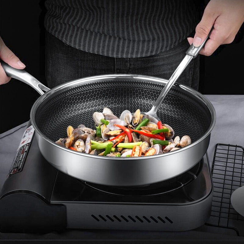 304 Stainless Steel Frying pan High Quality Kitchen Nonstick Pan Fried Steak Pot Electromagnetic Furnace and Gas Stoves General