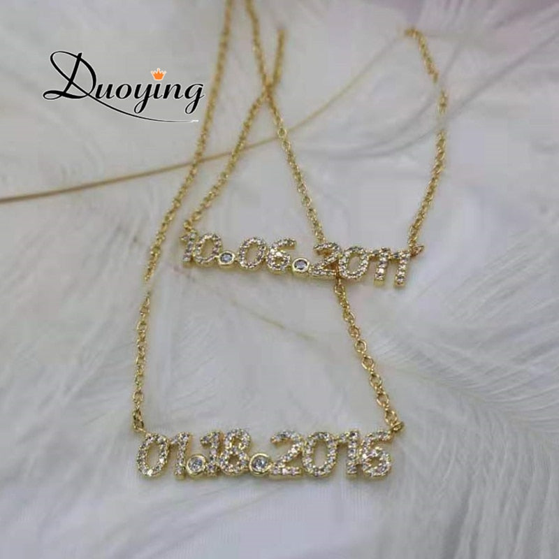 Duoying Personalized Number Necklace Name Necklace Nameplate Chain for Women Stone Chain 6mm Pendant Letters  Zirconia Necklaces