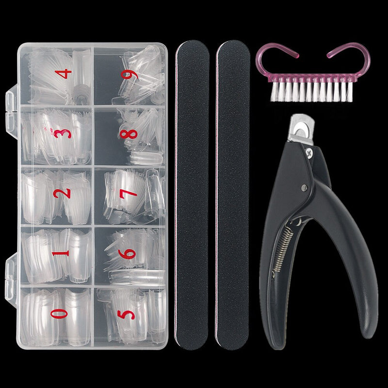 500pcs False Nails Tips Half Cover Acrylic Fake Nail French Style With Nails Clipper Files Tips Cutters Manicure Sets Tool