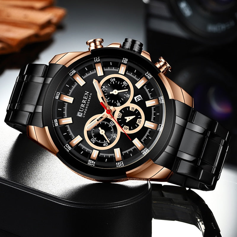 CURREN Men’s Watches Top Brand Big Sport Watch Luxury Men Military Steel Quartz Wrist Watches Chronograph Gold Design Male Clock