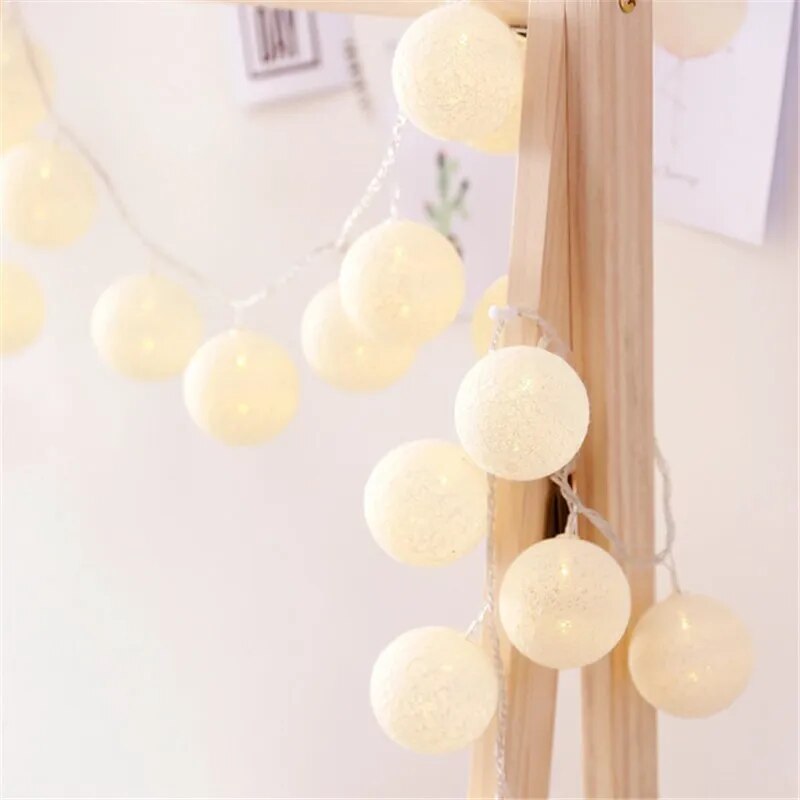 6M 40 LED Cotton Garland Balls Lights String Christmas Easter Outdoor Hanging Party Baby Kids Room Bed Fairy Lights Decorations