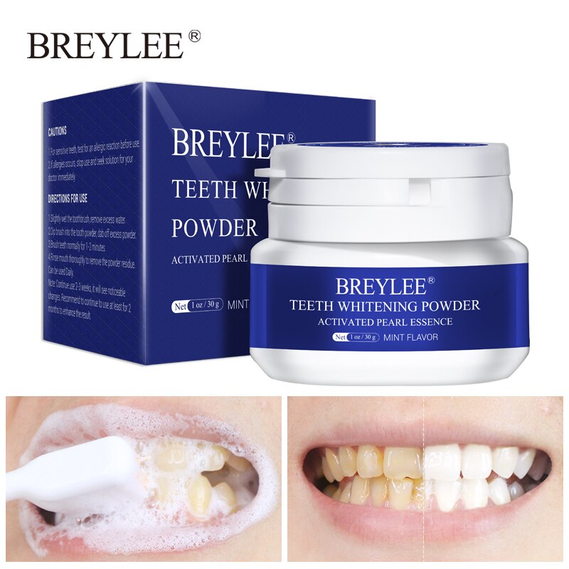 BREYLEE Teeth Whitening Powder Toothpaste Remove Plaque Stains Bleaching Dental Tools Oral Hygiene White Toothbrush Cleaning 30g