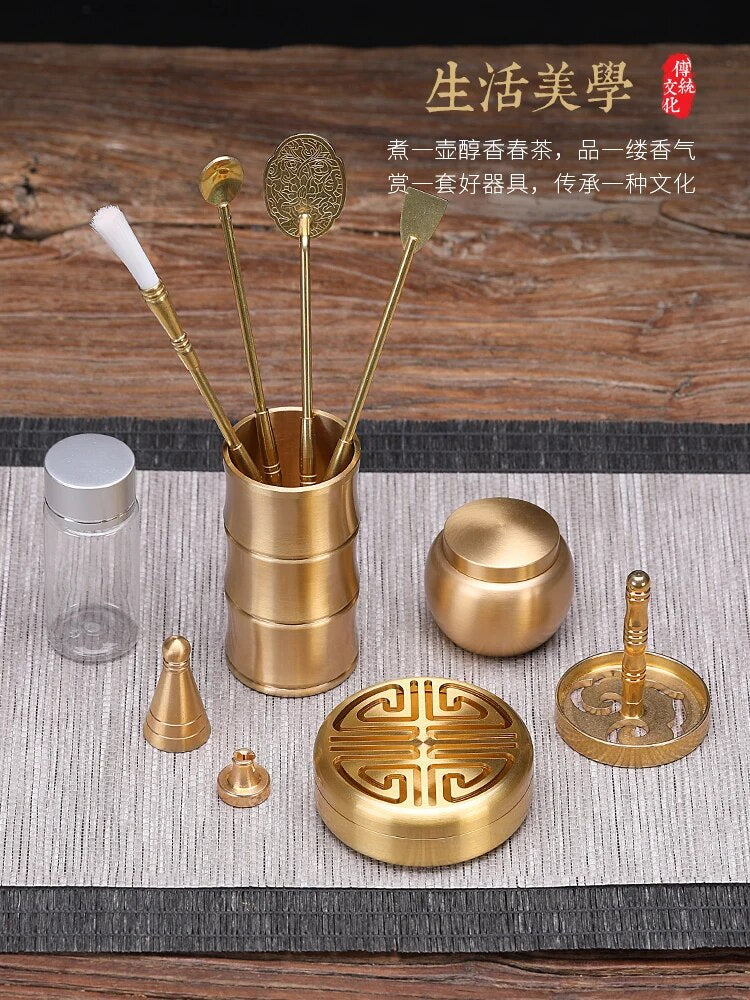 Pure Copper Incense Burner Set Incense Seal Tools Home Decoration Incense Holder Aroma Furnace Aromatherapy Yoga Office Relax