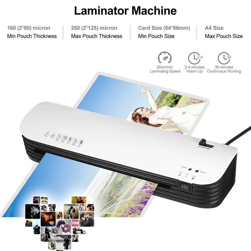 SL299 Laminator Machine Set A4 Hot and Cold Lamination 2 Roller System with 20 Laminating Pouches Paper Cutter Corner Rounder