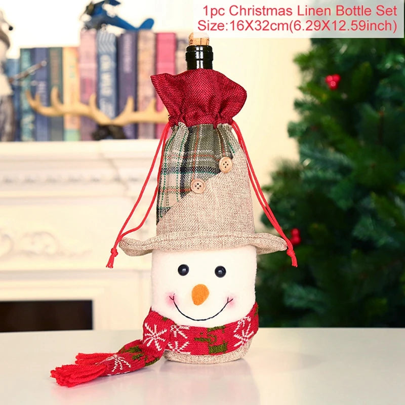 Christmas Wine Bottle Cover Merry Christmas Decorations For Home Christmas Ornament Xmas Table Decor New Year 2025 Navidad Gift