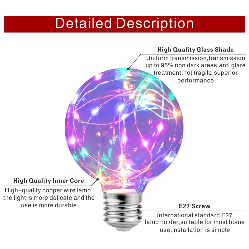 LED Edison String Light Bulb E27 110V 220V G95 Colorful RGB Lighting Copper Wire Bulb Home Decor Holiday Night Light Lamp