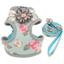 Hundegeschirr Leine Set Modisch Süß Floral Atmungsaktiv Verstellbares Katzengeschirr Weste für kleine mittlere Hunde Katzen Leinen Outdoor