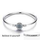 BISAER 925 Sterling Silber Dämonenauge Armbänder Blau Böse Augen Armreifen Pavefassung Zirkon 17-21CM für Damen Party Feiner Schmuck