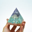 Orgonite Pyramid Jeremiel Ajna Chakra Natural Amethyst Amazonite Overcome Difficulties Resin Pyramid Crafts Decoration