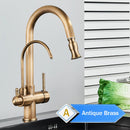 Rozin Filter Water Kitchen Faucet 2 in 1 Antique Brass Pull Out Nozzle Kitchen Purification Crane 2 Ways Swivel Mixer Tap