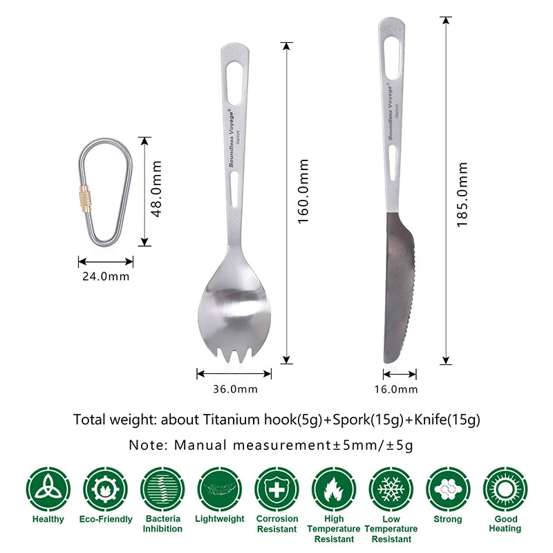 Boundless Voyage Titanium Tableware Travel Flatware Titanium Knife Fork Spoon Chopsticks Straw Outdoor Camping Picnic Cutlery