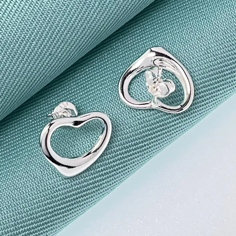 925 Sterling Silver Heart Shape Stud Earrings For Woman Wedding Engagement Fashion Party Charm Jewelry Best Gift
