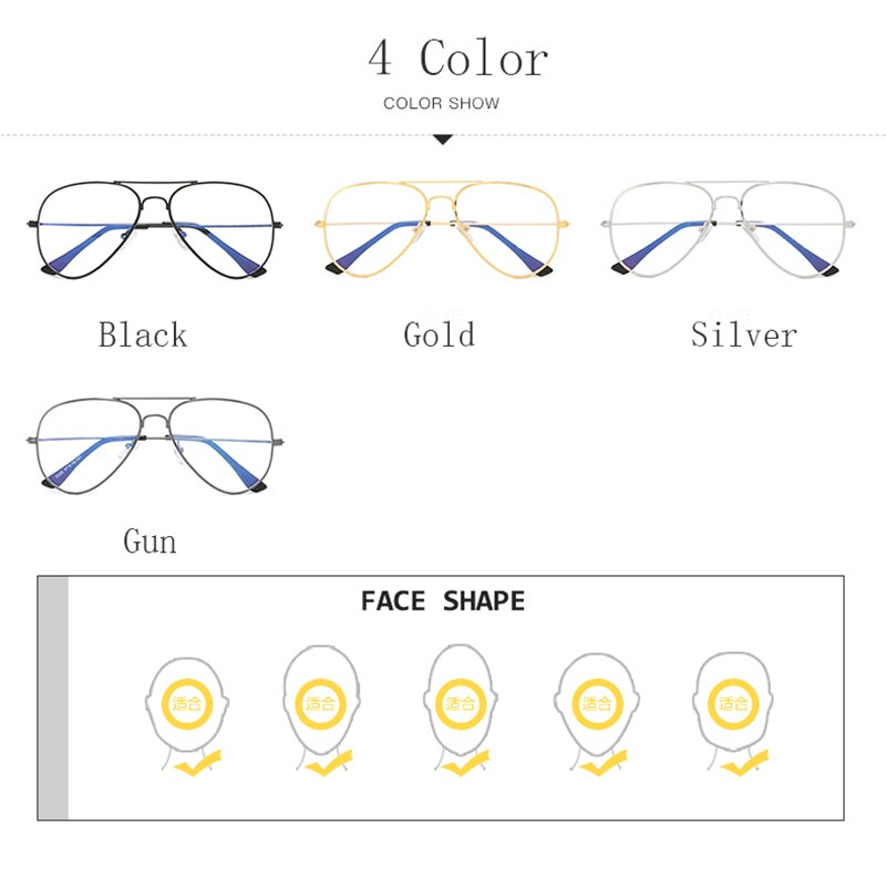 Fashion Aviation Sunglasses Frames Women Men Trend Styles Brand Optical Pilot Computer Glasses Oculos De Feminino Armacao