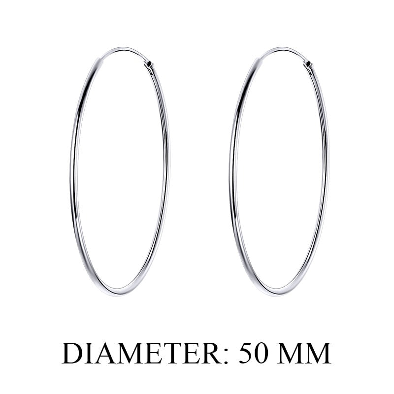 Bamoer 925 Sterling Silver Platinum Plated Classic Big Hoop Earrings for Women Fashion Jewerly Size 30mm 40mm 50mm