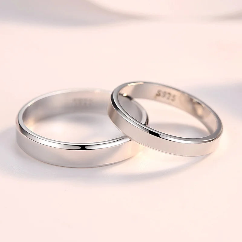 Fashion Pure 100% 925 Sterling Silver Women Men Ring Simple Smooth Wedding Band Anniversary Jewelry Gift for Couple  Lovers