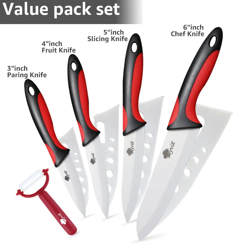 Ceramic Knife Kitchen Knives Holder Chef Slicing Utility Paring Knife White Blade 3 4 5 6 inch + Stand + Peeler Cooking Set