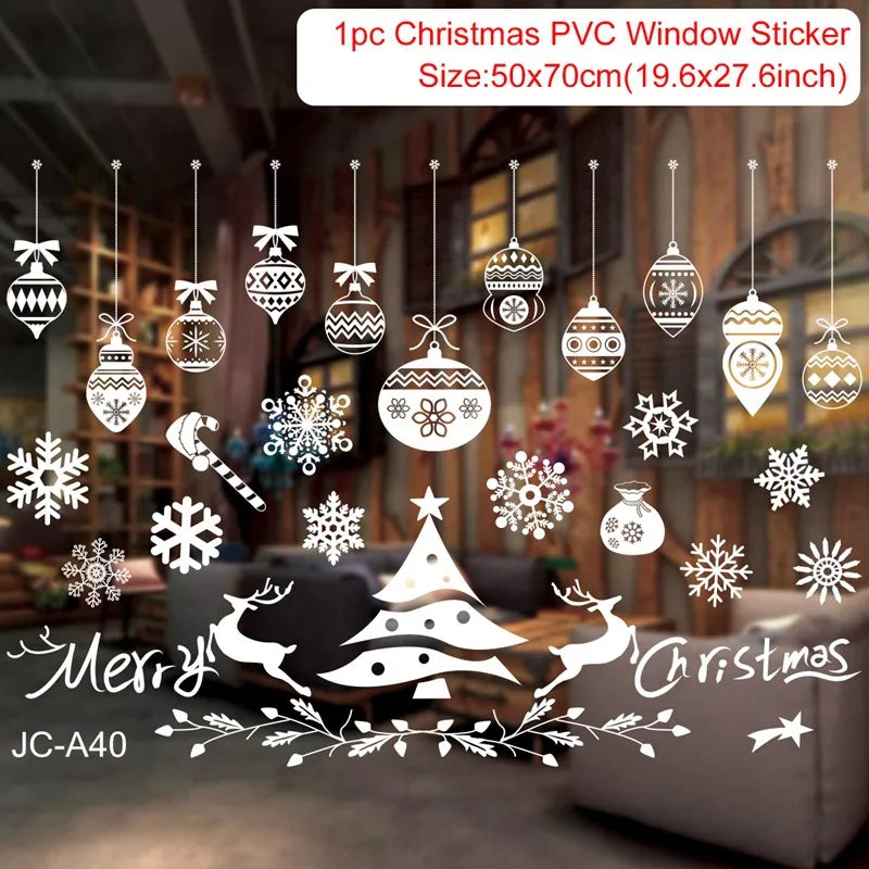 Christmas Window Stickers Merry Christmas Decorations For Home 2024 Christmas Wall Sticker Kids Wall Decals Happy New Year 2025