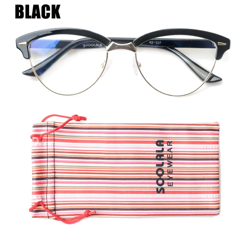 SOOLALA Cat Eye Semi-Rimless Anti Blue Light Filter Eyeglasses Frame Women Blue Light Blocking Anti Radiation Computer Glasses