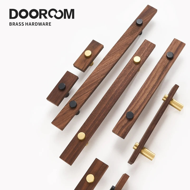 Dooroom Walnut Brass Furniture Handles Long Modern Pulls Cupboard Wardrobe Dresser Shoe Box Wine Bar Drawer Cabinet Knobs