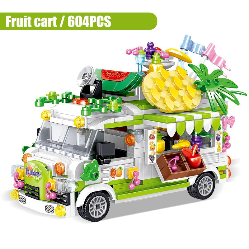 City Mini Girls Ice Cream Sets Model Building Blocks Friends Racing Vehicle Hot Dog Camping Car Bricks Toys For Children