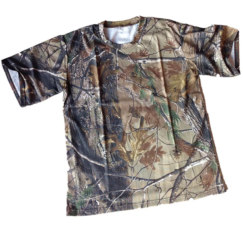 Men’s Summer Short-Sleeved T-Shirt Round Collar Bionic Camouflage Hunting Fishing T-Shirt Outdoor Breathable Cotton Sports Top