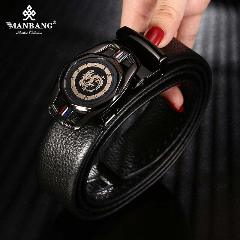 ManBang New Fashion Men Belt Cowskin leather business automatic buckle belt  Cowhide for Jeans Men Design High Quality