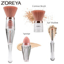 Zoreya Reise 3-in-1 Make-up Weicher Mehrzweck-Tragbarer Make-up-Pinsel Abgewinkelter Schwamm Augenbrauen Lidschatten Puder Schminkpinsel Kosmetik