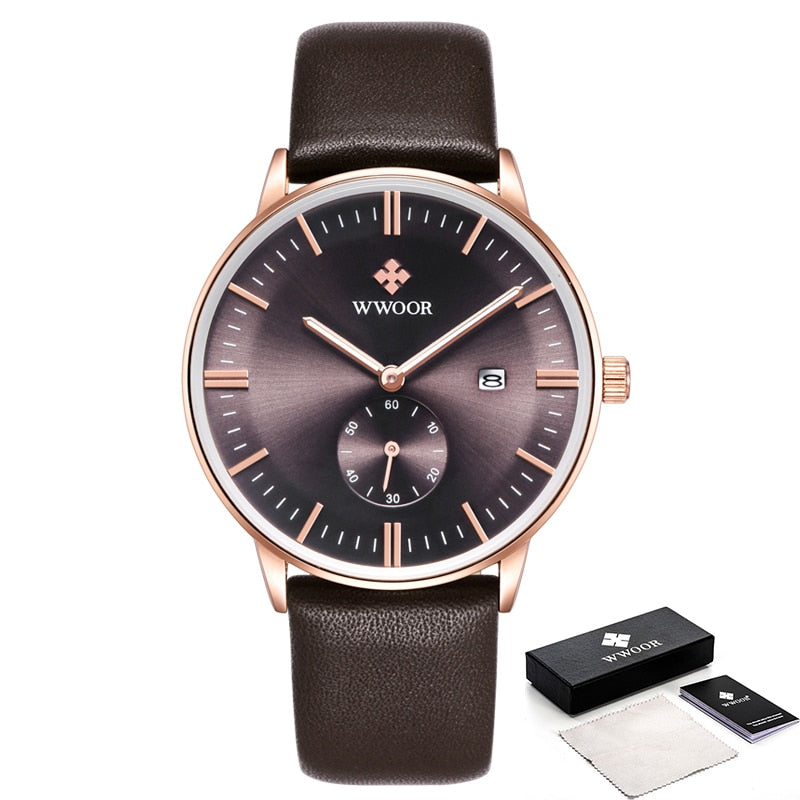 2022 Famous Brand WWOOR Watch Men Luxury Casual Quartz Watches For Men Sports Business Leather Wrist Watch Men Relogio Masculino