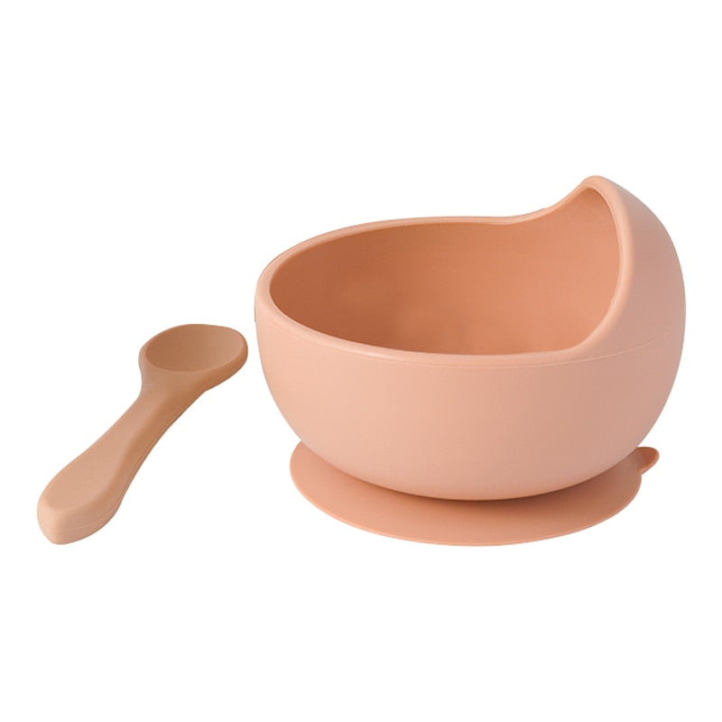 New Colors Feeding Set Food Grade Silicone Baby Bowl Set Non-silp Suction Bowl Spoon Kids Dinnerware BPA Free Tableware Dropship