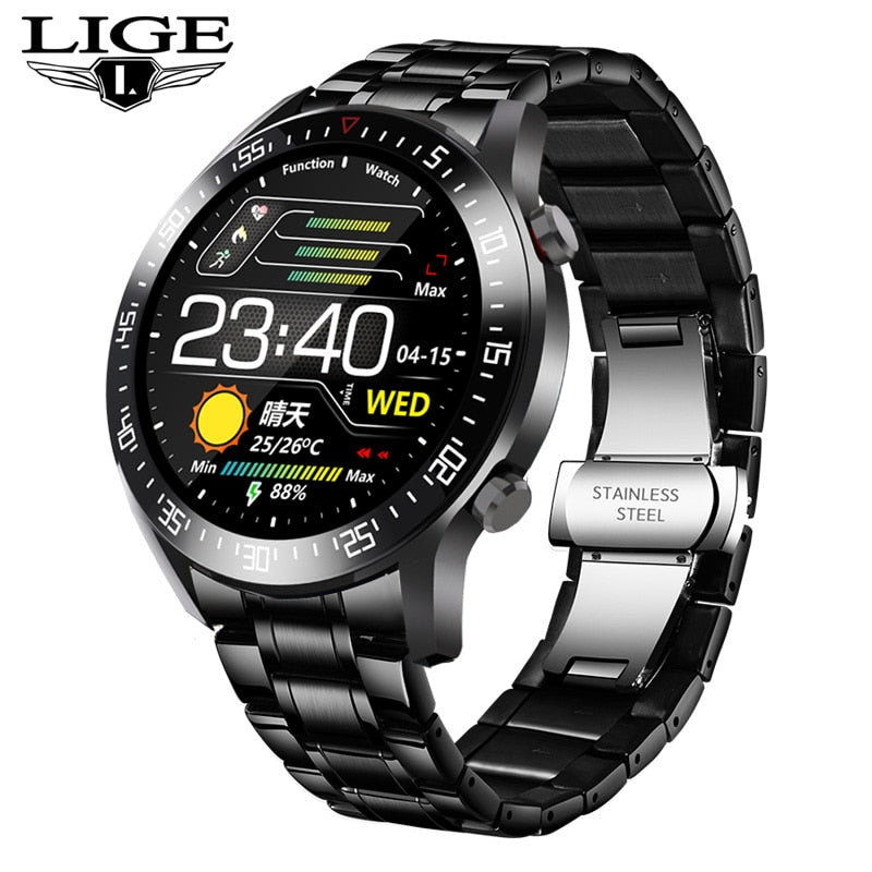 LIGE Smart Watch Men Touch Screen Watch Heart Rate Blood Pressure Monitoring Information Reminder Bluetooth Call Man Smartwatch
