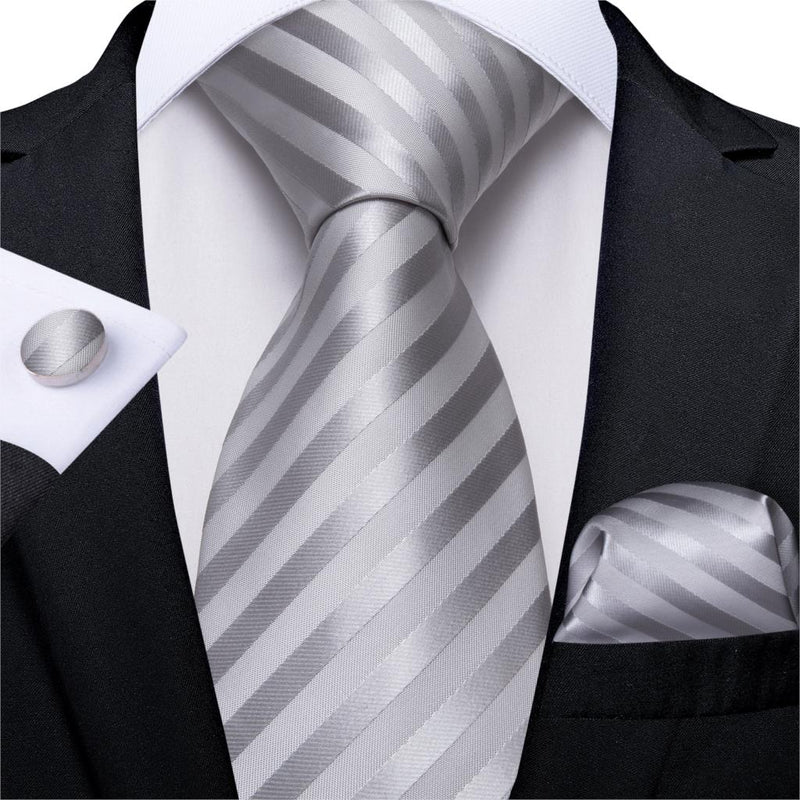 Gift Men Tie Teal Blue White Striped Silk wedding Tie For Men DiBanGu Designer Hanky Cufflink Quality Men Tie Set Business 7339