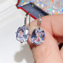Huitan Chic Women's Drop Earrings Silver Color With Big CZ Stone Gorgeous Female Party Jewelry Anniversary Gift Earring for Girl