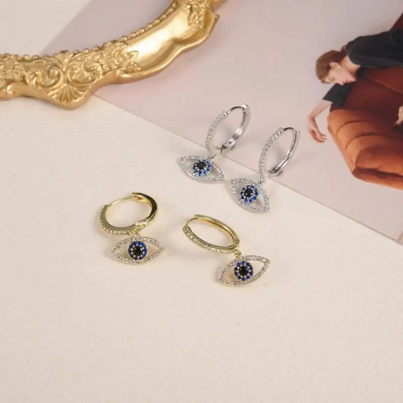 Luxury Cubic Zirconia Turkish Eye Dangle Earrings for Women Fashion Party Jewelry Amulet Gift