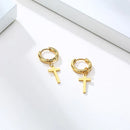 Dainty Minimalist Gold Color Dangling Cross Shaped Charm Huggie Pierced Hoop Earrings For Guy Men Women Jewelry