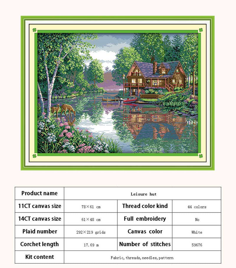 Leisurely Cabin House Scenery Patterns Counted 11CT 14CT Cross Stitch Sets DIY Cross-stitch Kit Embroidery Needlework Home Decor