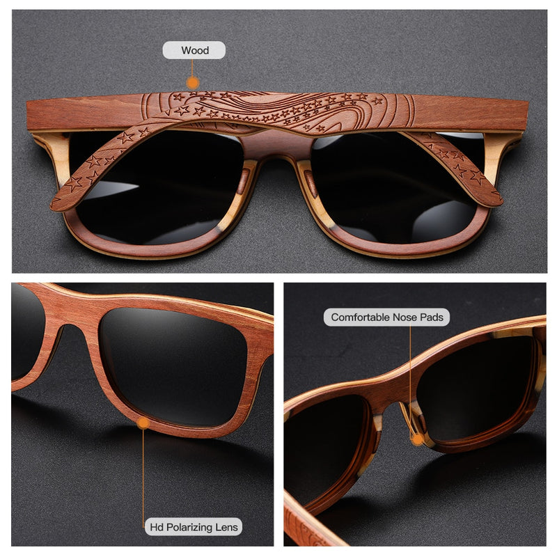 GM Retro Brown Skateboard Wood Sunglasses Men Bamboo Sunglass Women Brand Mirror UV400 Square Sun Glasses Male Shades Glasses