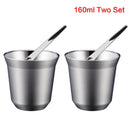 Stainless Steel Espresso Cups Set of 2 - Double Wall Insulated Metal Espresso Cups Travel Espresso Cup Glass Sets With Spoon