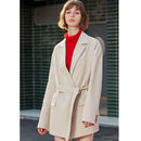 AEL Women Solid loose Blazer Autumn Winter Belted streetwear Lady Outerwear Female Casual Women Double-Breasted Button Blazer